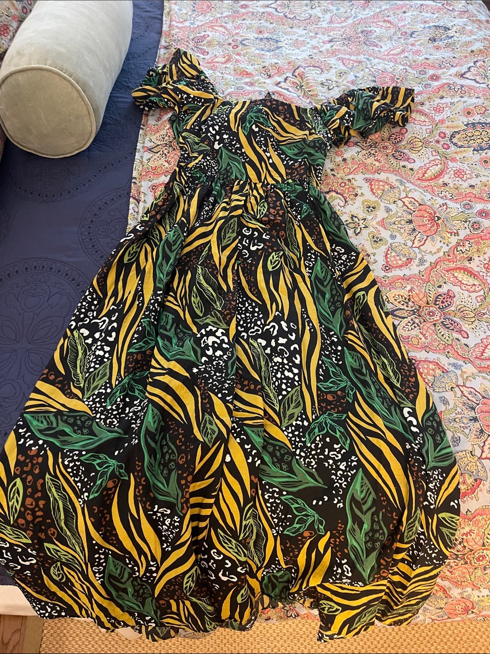 Tropical Maxi Dress in Black, Yellow & Green